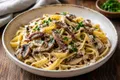 Anchovy Tagliatelle with Mushroom Sauce